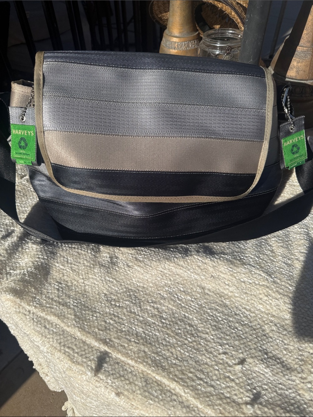 Harveys Original Seatbelt "Messenger Bag"rare blk & greys Treecycle lining bag
